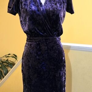 Elegant Purple Wrap Midi Dress V-Neck Short Sleeve